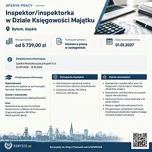 [ePraca] inspektor/inspektorka w Dziale Księgowości Majątku - HANYSEK.NET