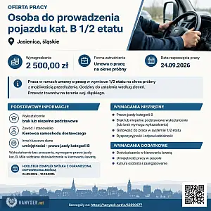 [ePraca] Osoba do prowadzenia pojazdu kat. B 1/2 etatu - HANYSEK.NET